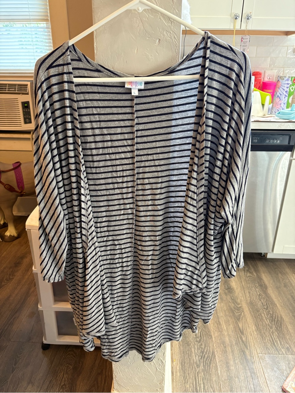 LuLaRoe Gray and Black Striped Open-Front Tunic Cardigan